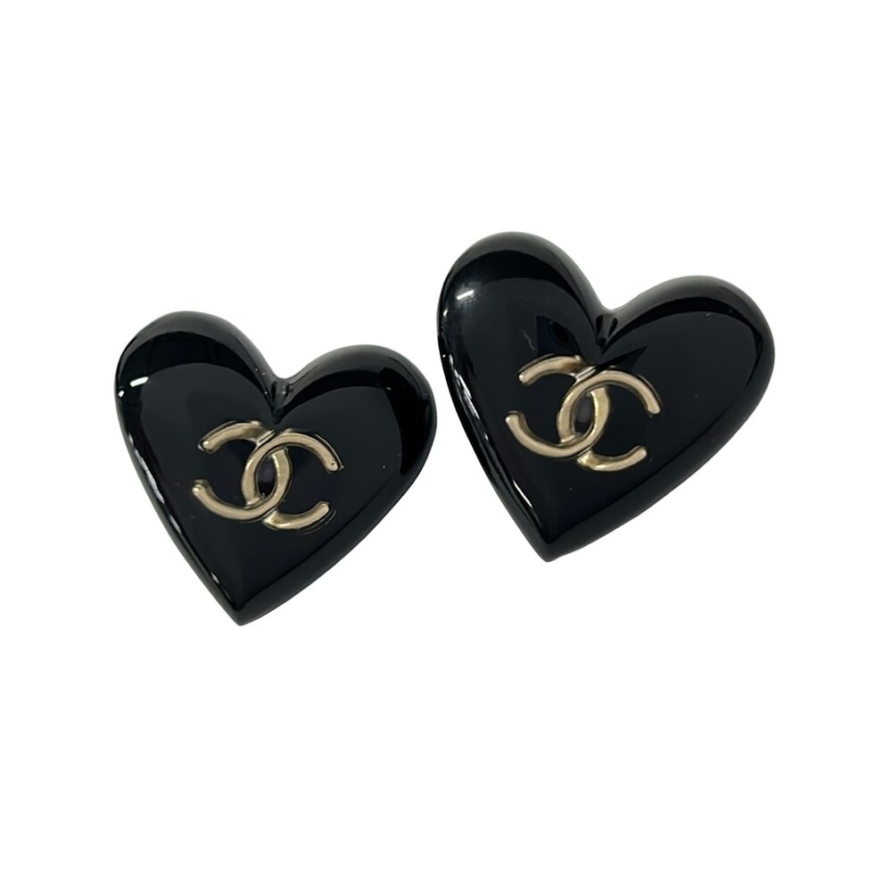 Chanel Coco Earrings Black Gold Plastic Hardware